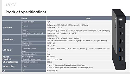 MSI Black USB C Docking Station 2nd gen