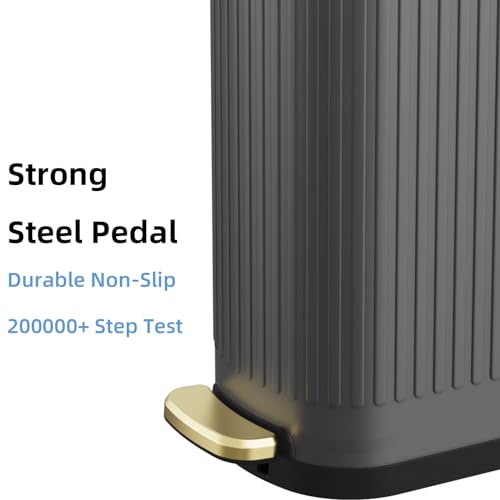 KSSKSS 2.6 Gallon Slim Bathroom Trash Can with Soft Close Lid, 10L Stainless Steel Garbage Can with Removable Liner Bucket, for Narrow Spaces, Bathroom, Bedroom (Matt Black)