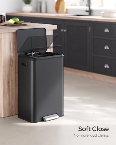 SONGMICS Kitchen Trash Can, 10.5-Gallon (40L) Garbage Can with Lid and Wide Foot Pedal, Soft Close and Stays Open, Black ULTB541B40