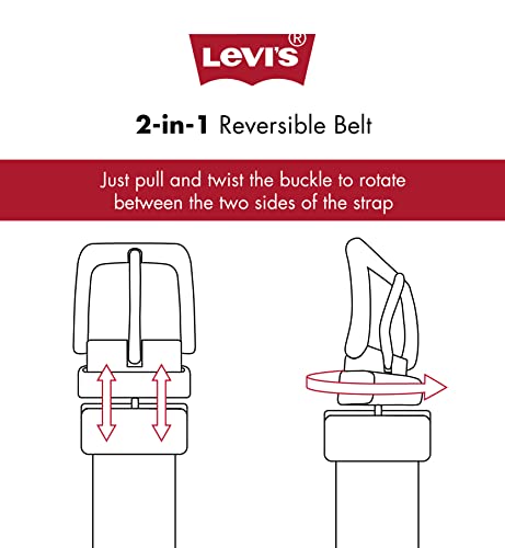 Levi's Men's Two-in-One Reversible Belt, Dark Tan/Black, Small (30-32)
