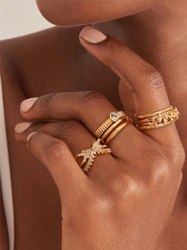GNIRTSI Gold Bow Knot Ring for Women 14K Gold Plated Minimalist Stack Thin Band Finger Jewelry Size 9