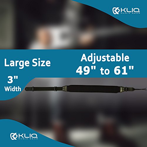 KLIQ AirCell Guitar Strap, Long, for Bass & Electric Guitar with 3" Wide Neoprene Pad and Adjustable Length from 49" to 61"(Long), Black