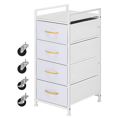 DOMYDEVM 4 Tier Drawer Closet Organizer Tower Clothing Storage Drawers Small Black Nightstand Fabric Organizer Unit with Wooden Top for Bedroom, Living Room, Nursery Room