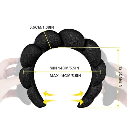 Generic spa headband for women and girls. Bubble skin care headband, makeup hair band set with wristbands, and a fluffy hair claw for face cleaning. (Black)