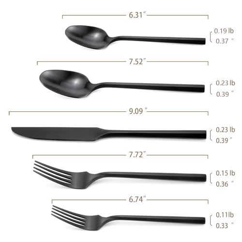 DEACORY Silverware Set Flatware Set Matte Black Cutlery Set Brushed Finished Hexagon Handle Heavy Stainless Steel 20 Pieces Dishwasher Safe Service for 4