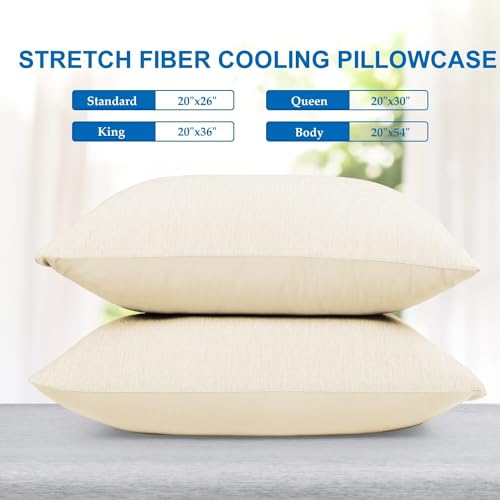 HOMFINE Cooling Pillowcases Standard Size - Double Side Q-Max 0.439 Cooling Fiber for Pillow Protector, Breathable Cold Pillow Cover for Hot Sleeper Night Sweat, Hidden Zipper, 2 Pack (20"x26", Beige)