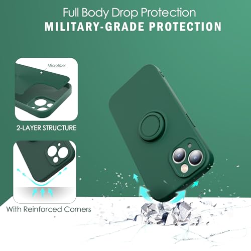 ABITKU Ring Kickstand Case for iPhone 15 Plus Case (6.7 inch), Support Magnetic Car Mount (with Strap Rope) Women Girl Silicone Cover Case for iPhone 15 Plus 2023 Army Green