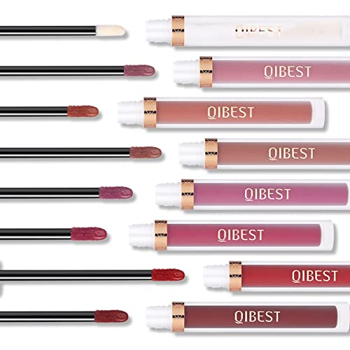 QiBest 7Pcs Matte Liquid Lipstick + 1Pcs Lip Plumper Makeup Set Kit, Pigmented Long Lasting Lip Gloss Set, Velvet Waterproof Lip Makeup Valentine's Day Gift Sets for Girls and Women