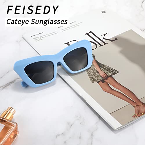 FEISEDY Retro Sunglasses Cat Eye Square for Women Men Vintage 70s 90s UV400 Sun glasses Thick Frame Trendy Shades B2902