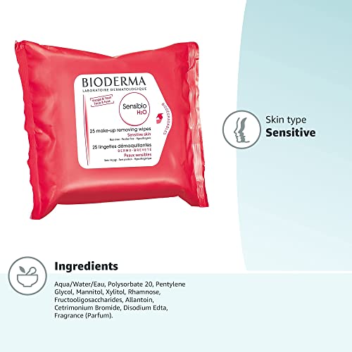 Bioderma - Sensibio H2O - Biodegradables Wipes - Cleansing and Make-Up Removing - Skin Soothing - for Sensitive Skin - 25 Wipes