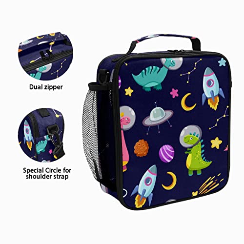 MSINMKOK Insulated Lunch Bag for Boys Girls, Lunch Box Tote Cute Dinosaur Astronaut Spacecraft Rocket Lunchbox for Kids School Picnic