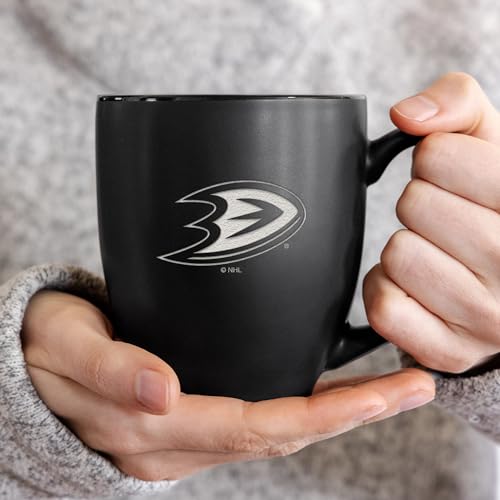 Rico Industries NHL Hockey Pittsburgh Penguins 15oz Laser Engraved Matte Black Ceramic Bistro Mug - For Hot or Cold Drinks