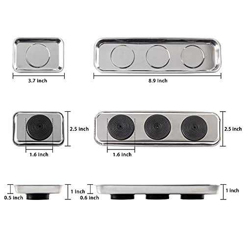 Rechabite 3 Pieces Magnetic Trays Set Stainless Steel Magnet Tool Tray Parts Holder for Screws, Sockets, Bolts, Pins, Mechanic's and Automotive