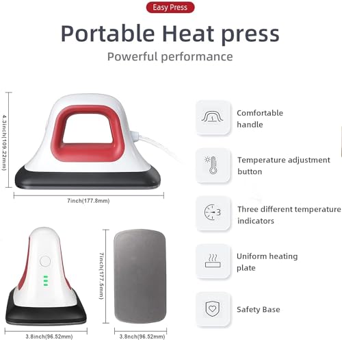 Heat Press - 7" x 3.8" Heat Press Machines for T Shirts Shoes Bags Hats and HTV Vinyl Projects & Portable Easy Iron Press Machine for Heating Transfer