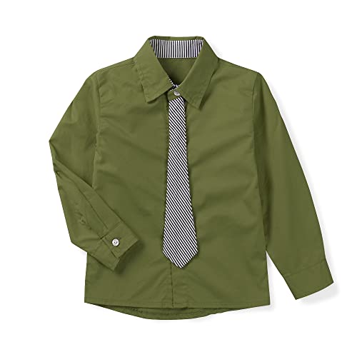 OCHENTA Boys' Long Sleeve Button Down Dress Shirt with Necktie Black Tag 100CM - 2T