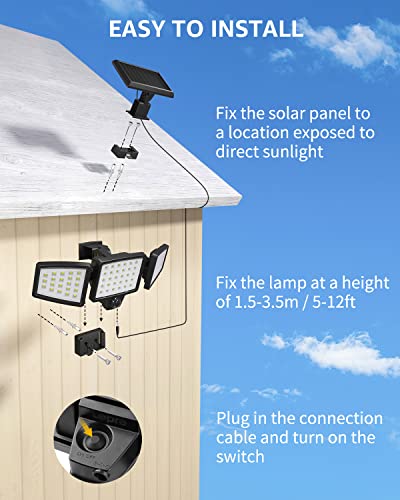 Lepro Solar Lights for Outside, WL5000 Motion Activated Security Lights, Separate Solar Panel, 3 Adjustable Head 270° Wide Lighting Angle, IP65 Waterproof Wall Lamp for Porch Yard Garage