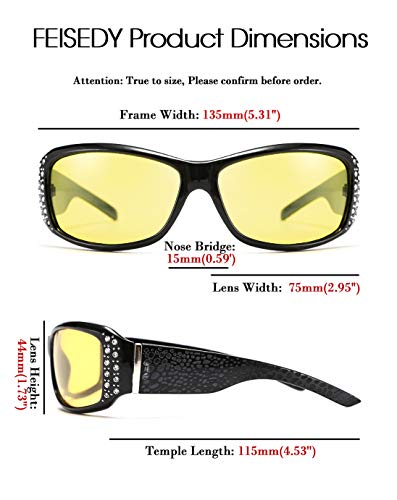 FEISEDY Women Yellow Sunglasses Wrap Around Anti Glare Driving Night Glasses B2547