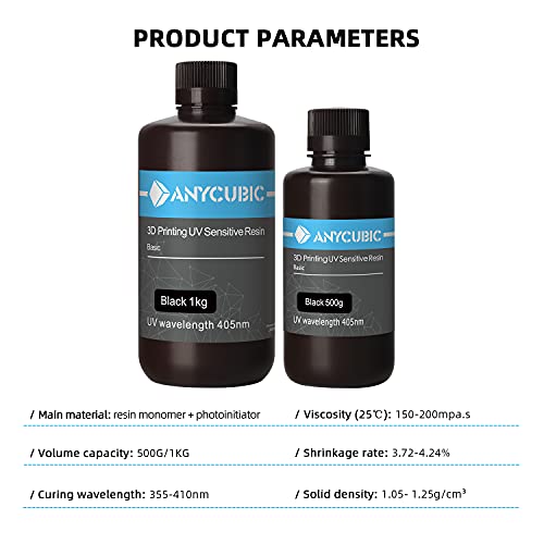 ANYCUBIC 3D Printer Resin, 405nm High Precision Fast Curing UV Photopolymer Resin for LCD 3D Printing, 1kg Black