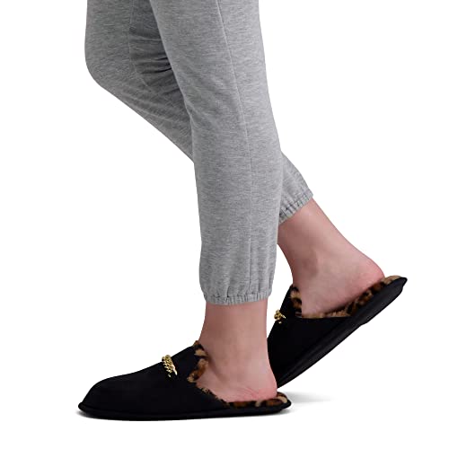 Jessica Simpson Women’s Plush Scuff Slipper House Shoe with Memory Foam and Anti-Skid Sole, Black Chain, Small