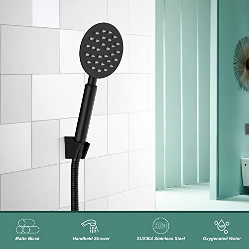 Heyalan Shower Wand Handheld Showerhead Wand Spray High Pressure Flow Brushed Nickel 1 Mode Hand Held Round SUS304 Sprayer Bathroom High Powerful Single Function Shower Head Bracket&Water Hose Include