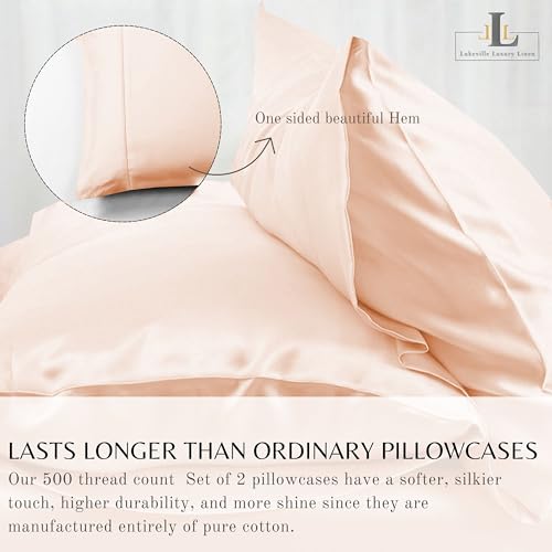 Lukeville Luxury Linen Twin XL Size Bed Sheets - Softest 100% Cotton 4PC Sheet Set,Sateen Bedding -500 Thread Count- Comfy,Breathable and Cooling Sheets,Deep Pockets Fits Upto 16" Deep Mattress- Blush
