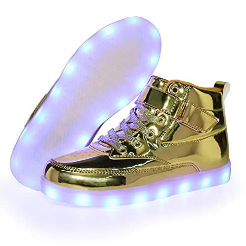 Voovix Kids LED Light Up Shoes USB Charging Flashing High-top Sneakers for Boys and Girls Child Unisex(White,US4.5/CN37)