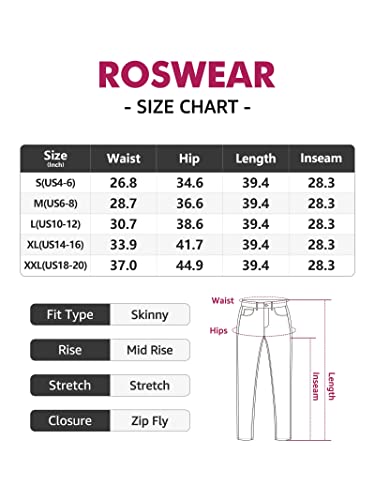 roswear Women's Essentials Ripped Mid Rise Destroyed Skinny Jeans Black Small