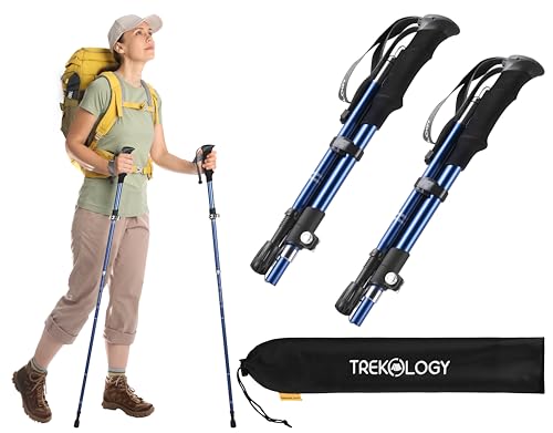 TREKOLOGY Trekking Poles for Hiking Poles Collapsible Lightweight Hiking Sticks Hiking Poles for Men Walking Sticks for Hiking Sticks for Women Walking Poles Hiking Poles for Women TREKZ SE Blue 2PC