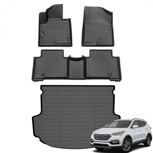 Jenofa-Floor Mats for Santa Fe 2024 2025 (Gas Only) Waterproof All Weather Car Mats Custom Fit Santa Fe Durable TPE Rubber High Edge Protection Floor Liner for 2024 Santa Fe Accessories Black