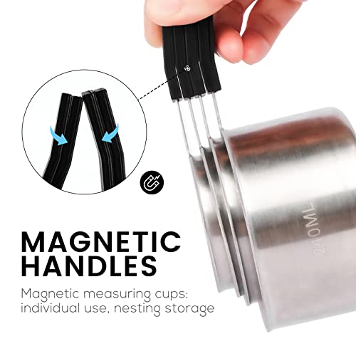 Magnetic Measuring Cups Set Stainless Steel Measure Cups for Liquid and Dry 4 Pcs Heavy Duty Nesting Cups Set of 4 FAVIA