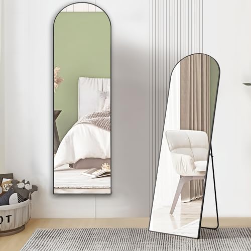 Sweetcrispy Arched Full Length Mirror 59"x16" Full Body Floor Mirror Standing Hanging or Leaning Wall, Arch Wall Mirror with Stand Aluminum Alloy Thin Frame for Bedroom Cloakroom,Black