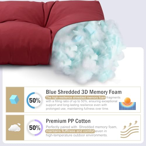 YIJIAN HOME Outdoor Bench Cushion, Blue Shredded Memory Foam, Waterproof Patio Furniture Cushion Fade Resistant Indoor Window Seat Pad 4.5inch Extra Thick with Adjustable Strap 36 x 14 Inch, Burgundy
