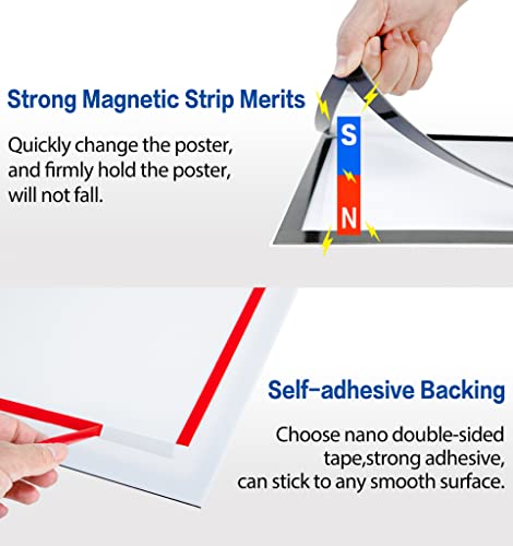 VAIIGO 8.5" x 11" Acrylic Sign Holder Wall Mount, Self-Adhesive Magnetic Display Frame with Nano Tape and Strong Magnetic Border for Wall, Door, Glass, Home, Store, Office (Black, 3Pack)