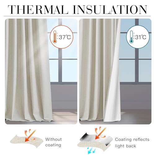 RYB HOME 100% Blackout Linen Textured Curtains 84 inches Long, Insulating Privacy Energy Saving for Bedroom Living Room Window Office Theater Dining Nursery, W 52 x L 84 in, Terracotta, 2 Panels