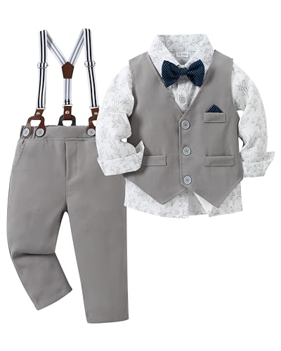 CARETOO Toddler Wedding Outfit Baby Boy Gentleman Long Sleeves Suit Sets with Pocket 12 Months to 5 Years