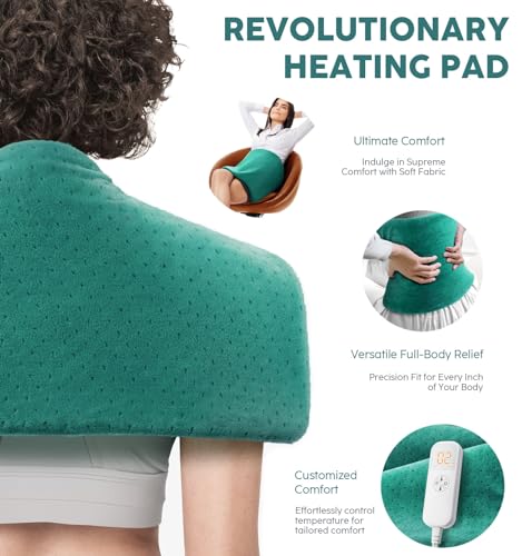 Heating Pad for Back Pain & Cramps - Ultimate Pain Relief & Versatile Gift for Women, Men, Dad, Mom - Ideal for Christmas, Father's Day, Mother's Day - Soft Machine Wash Fabric, King Size 12"x24"