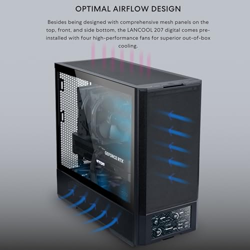 Lian Li LANCOOL 207 Digital ATX Computer Case w/Integrated LCD Screen, Mesh-Centric Panels Mid-Tower PC Case w/ 2 x 140x40x30mm PWM Fans, 2 x 140mm Fans Pre-Installed, Side or Rear-Mount PSU