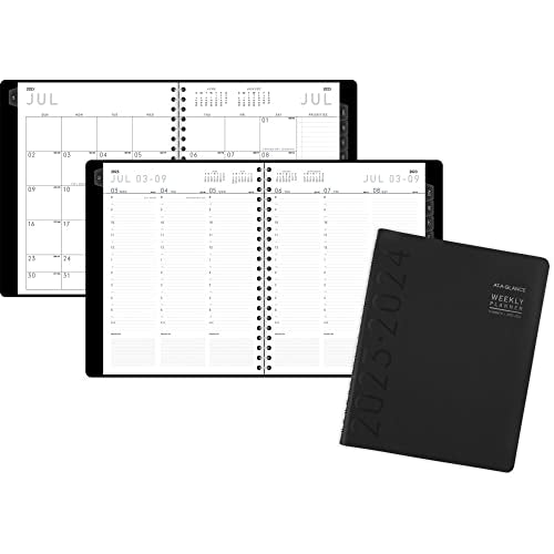 AT-A-GLANCE 2023-2024 Academic Planner, Weekly & Monthly, Half-Hourly Appointment Book, 8-1/4" x 11", Large, Monthly Tabs, Pocket, Flexible Cover, Contempo, Black (70957X05)