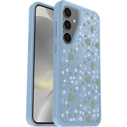 OtterBox Samsung Galaxy S24+ Symmetry Series Clear Case - DAWN FLORAL (Blue), ultra-sleek, wireless charging compatible, raised edges protect camera & screen