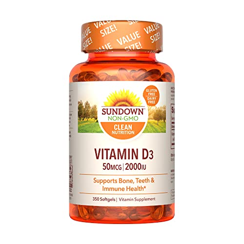 Sundown Vitamin D3 2000 IU Softgels, Supports Bone, Teeth, and Immune Health, 350 Count