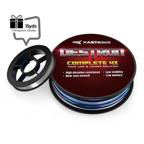 KastKing Destron Complete 4X Braided Fishing Line,Chartreuse,80LB,300Yds and Monofilament Leader Line,40LB,15Yds