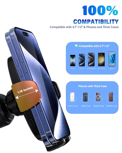 Car Phone Holder [Big Phone Friendly] Phone Holder for Car Universal for Air Vent Dashboard Windshield Phone Mount for Car 3 in 1, Hand Free Mount for iPhone 15 14 Pro Max Samsung All Cell Phones