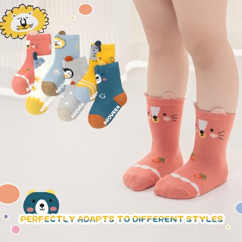 Aroveea Baby Toddle Socks Grip Non Slip Boys Girls Cotton Socks 12 Pack for 1-3T Kids Ankle Cute Socks 6M-7Years