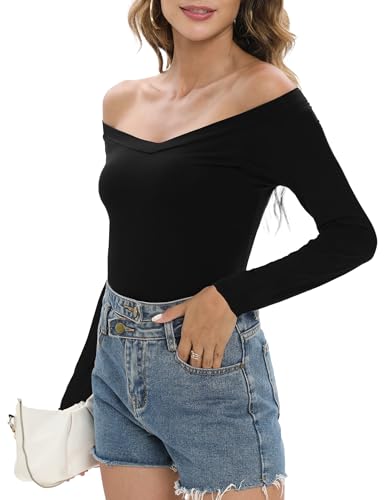 Sarin Mathews Womens Off The Shoulder Short Sleeve Tops Slim Fit Blouse Shirts Rosered S