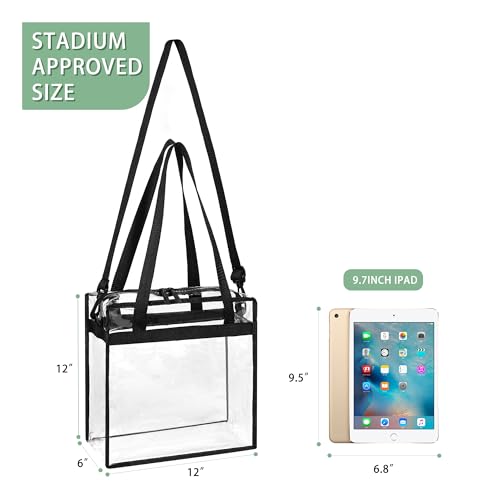 BAGAIL Clear bags Stadium Approved Clear Tote Bag with Zipper Closure Crossbody Messenger Shoulder Bag with Adjustable Strap(Retro Wave)