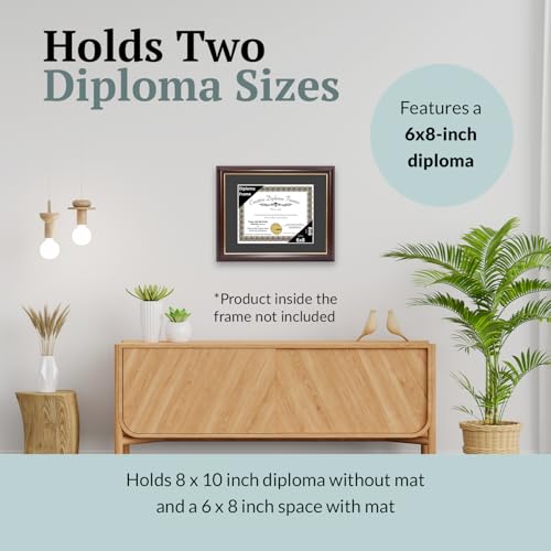 Creative Picture Frames 11x14 Mahogany Gold Rim Diploma Frame with Black Mat Glass and Installed Wall Hangers | Frame Holds 12x16 Media without Mat