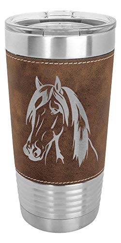 LaserGram 20oz Vacuum Insulated Tumbler Mug, Horse Head 1, (Faux Leather, black)