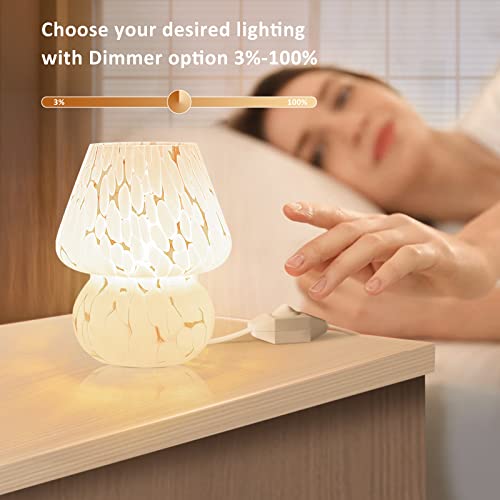 ONEWISH Mushroom Lamp Cute Table Lamp for Bedroom Nightstand Soft Light Pink, Small Glass Nightlight Stepless Dimmable Desk Lamp for Dining, Living, Nursery, Vanity, Home Decor Lamp for Girls Women