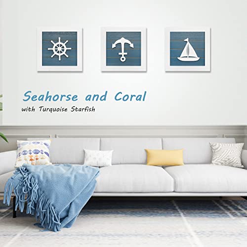 Framed Set of 3 Seashells and Starfish Coastal 3D Wall Art,Ocean Inspired Beach Decorations Beach Wall Decor for Bathroom or Coastal Bedroom (Tropical)