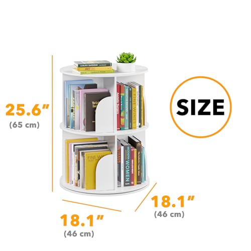 SpaceAid 2 Tier Rotating Bookshelf Tower, Spinning Bookcase Lazy Susan, Revolving 360 Book Shelf Storage Round Carousel, Vertical Rotate Turning Spiral Corner Organizer, White